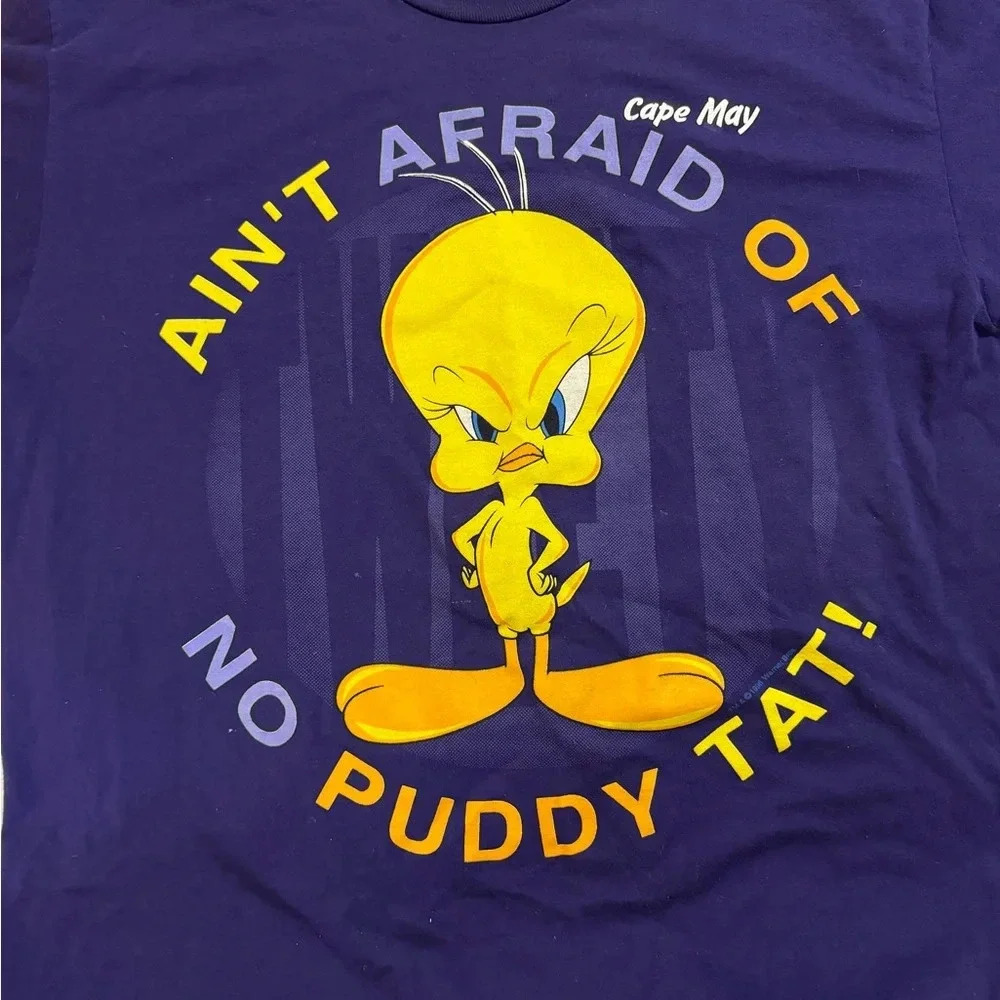 1998 Tweety Bird Looney Tunes Vintage Oversized Purple Tee XL Unisex Warner Bros - Picture 2 of 10